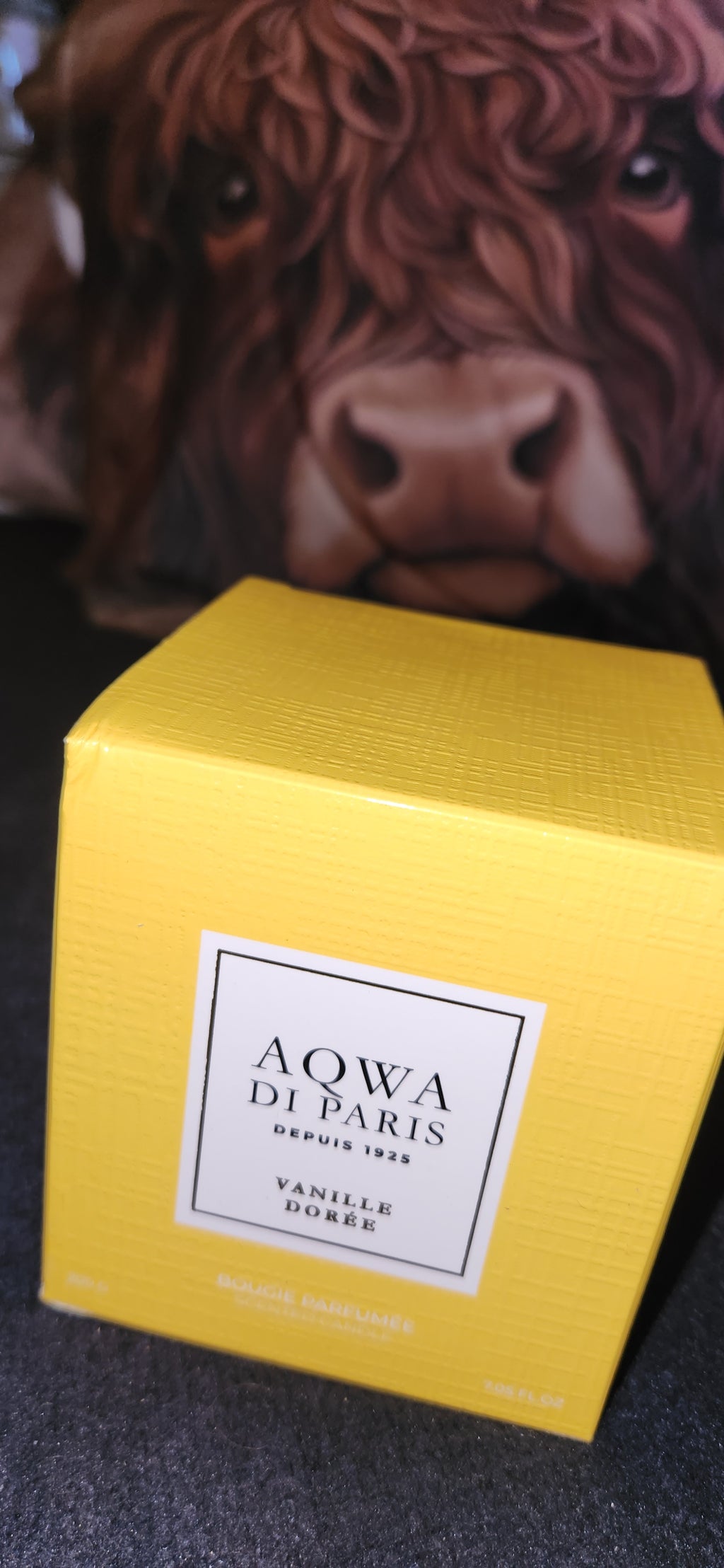 Bougies AQwa di paris la.jaunne vanille dorée 1 exemplaire.la bleu saphir sucré 2 exemplaires  la noir oud mystique 1 exemplaire