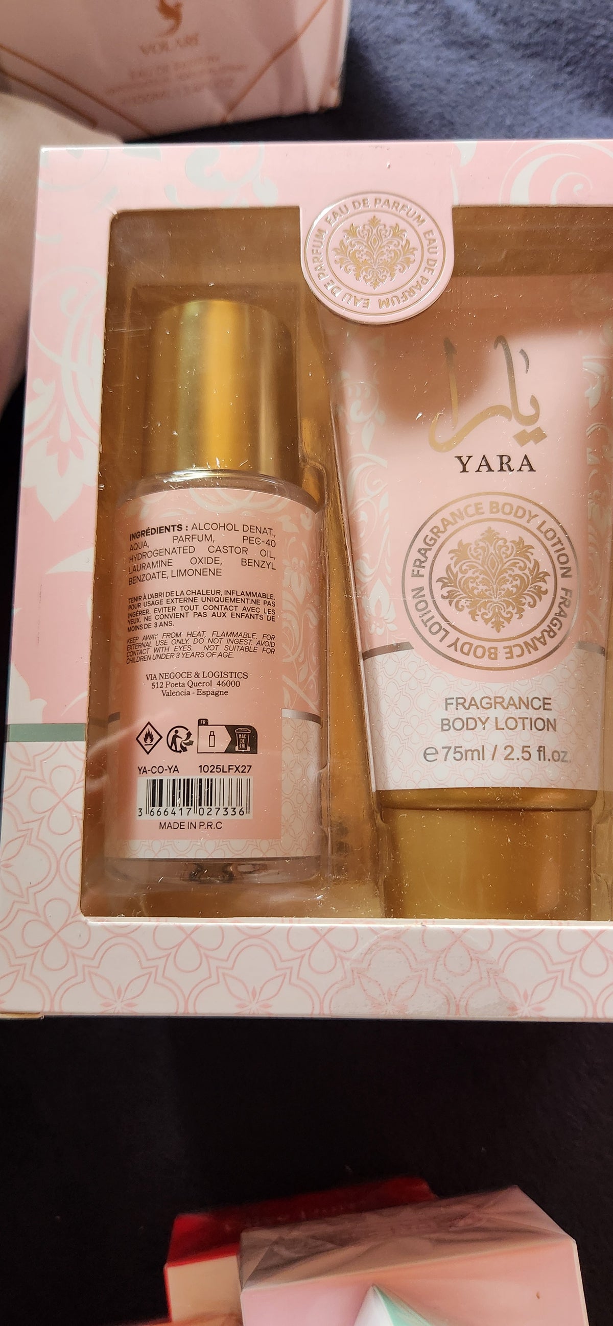 Coffret yara eau de parfum 80 ml et crème en 75 ml